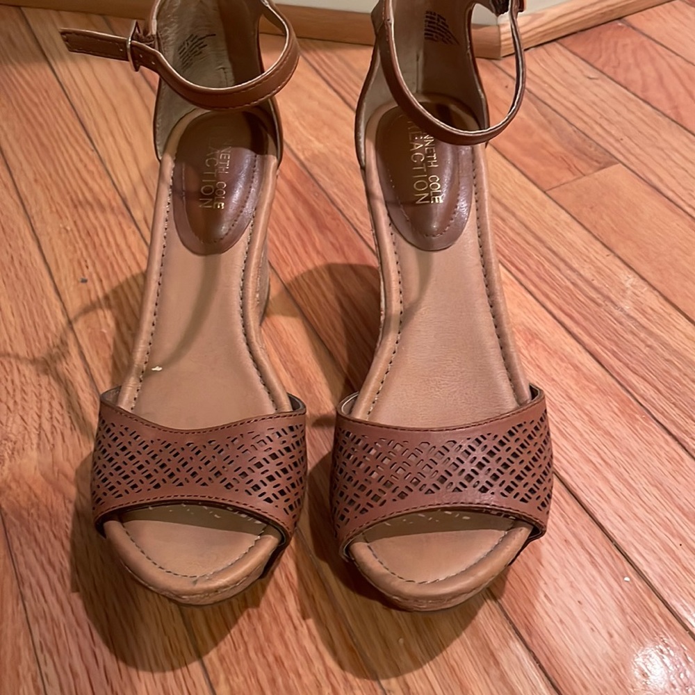 Camel wedges with cork heel and ankle strap